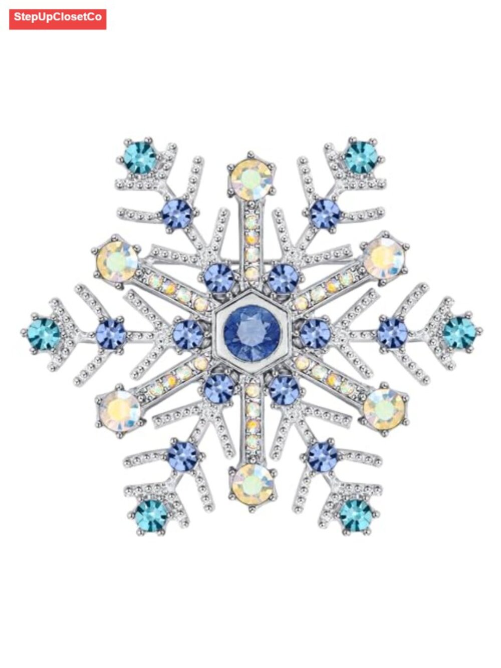Snowflake Brooch Pin Crystal Rhinestone Silver Tone